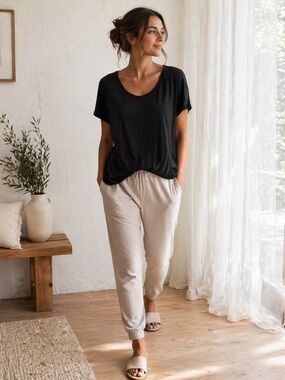 Cozy Earth Black Bamboo Tee Relaxed Luxury Loungewear Shirt Size L